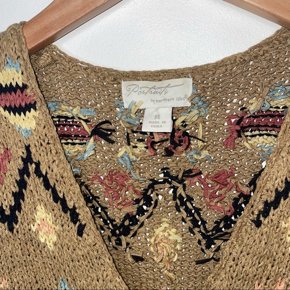 Portraits by NORTHERN ISLES Vintage Navajo Aztec Knit Button Sweater Vest M - Picture 7 of 10